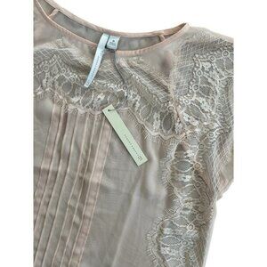 NWT Lauren Conrad Powder Room Blouse Size M Womens Cream Tan Lace Insert Chiffon